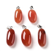 Natural Agate Dyed Pendants, Oval Charms with Stainless Steel Color Plated Stainless Steel Snap on Bails, Brown, 21~32x9.5~16.5x10.5x7.5~12.5mm, Hole: 6x3mm(G-Q016-03F)