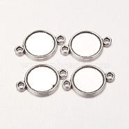 Alloy Cabochon Connector Settings, Lead Free and Cadmium Free, Flat Round, Antique Silver, 18x12x2mm, Tray: 10mm, Hole: 2mm(X-PALLOY-A13117-AS-RS)