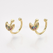 Brass Cubic Zirconia Cuff Earrings, Moon, Golden, Colorful, 10x1mm(EJEW-S201-188)