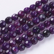 Natural Agate Beads Strands, Faceted, Dyed, Round, Indigo, 4mm, Hole: 0.5mm, about 91~93pcs/strand, 15 inch(X-G-G580-4mm-29)