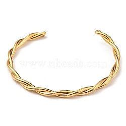 Ion Plating(IP) 304 Stainless Steel Twisted Rope Cuff Bangles, Real 18K Gold Plated, Inner Diameter: 1-7/8 inch(4.8cm)x2-1/4 inch(5.75cm)(BJEW-P296-01G)