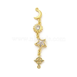 Rack Plating Brass Clear Cubic Zirconia Sun Moon Star Connector Charms, Cadmium Free & Lead Free, Long-Lasting Plated, Real 18K Gold Plated, 50x9.5x4.5mm, Hole: 1mm(KK-G513-40G)