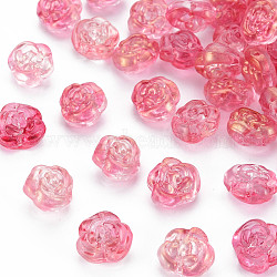 Transparent Glass Beads, Dyed & Heated, with Gold Glitter Power, Rose, Pale Violet Red, 12.5x14x9mm, Hole: 1.2mm(GLAA-S190-022-D01)