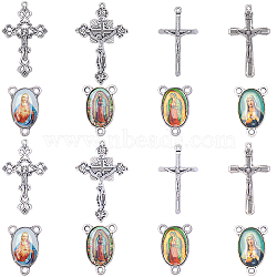 DIY Rosary Bead Style Jewelry Making Findings Kit, Including Tibetan Style Alloy Chandelier Component Links & Pendants, Oval & Cross, Antique Silver & Platinum, 23x15x4mm, Hole: 2mm; 41~48x23.5~31x3~5mm, Hole: 2mm, 40Pcs/box(DIY-SC0024-09)