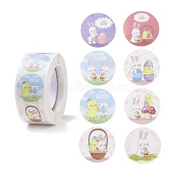 8 Patterns Easter Theme Self Adhesive Paper Sticker Rolls, with Rabbit Pattern, Round Sticker Labels, Gift Tag Stickers, Mixed Color, Easter Theme Pattern, 25x0.1mm, 500pcs/roll(DIY-C060-03K)