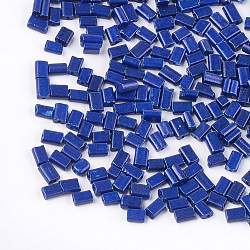 Baking Paint Glass Flat Beads, Rectangle, Blue, 4~7x3~4x2.5mm, Hole: 0.8mm, about 2500pcs/bag(SEED-S023-12A)