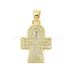 Cross Theme Rack Plating Brass Micro Pave Cubic Zirconia  Pendants, Long-Lasting Plated, Lead Free & Cadmium Free, Double Cross, Real 18K Gold Plated, 22x15.5x4mm, Hole: 3.5x5mm(KK-Z074-60G)