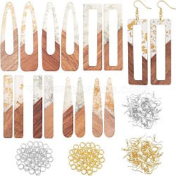 Olycraft DIY Dangle Earring Making Kits, Including 16Pcs 8 Style Resin & Walnut Wood Pendants, 32Pcs 2 Colors Brass Earring Hooks and 32Pcs 2 Colors Jump Rings, Rectangle and Teardrop, Mixed Color, Pendants: 2pcs/style(DIY-OC0006-33)