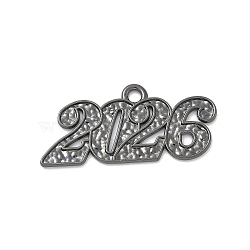 Alloy Pendants, Number 2026 Charms, Rack Plating, Cadmium Free & Nickel Free & Lead Free, Gunmetal, 17.5x37.5x1.5mm, Hole: 2.5mm(FIND-Z108-06B)