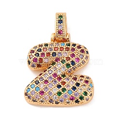 Brass Micro Pave Cubic Zirconia Pendants, Real 18K Gold Plated, Colorful, Letter Z, 18.5~24x12.5~25.5x5~5.5mm, Hole: 5x3mm(KK-C076-29Z-G02)