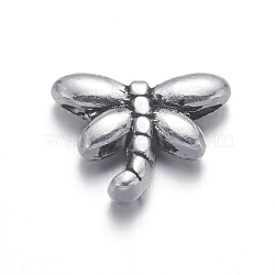 Tibetan Silver Beads, Lead Free & Cadmium Free, Dragonfly, Antique Silver, about 8.2mm long, Hole: about 1mm(X-AB45)