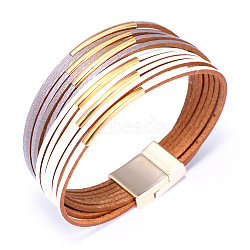 Genuine Cowhide Leather Cord Multi-strand Bracelets, with Alloy Findings, Mixed Color, 7-1/2inches(19cm), 30mm(BJEW-F352-10GP-04)