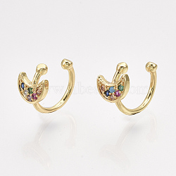 Brass Cubic Zirconia Cuff Earrings, Moon, Golden, Colorful, 10x1mm(EJEW-S201-188)