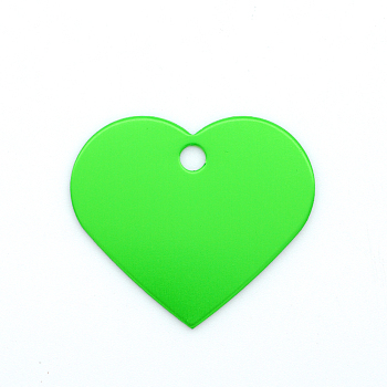 Colored Aluminum Pendants, Laser Cut, Double Sided Dog Pet Name Phone Number ID Tag Charm, Heart, Spring Green, 33x37.6x1mm, Hole: 4mm