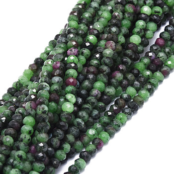 Natural Ruby in Zoisite Beads Strands, Faceted, Rondelle, 5x3~3.5mm, Hole: 0.8mm, about 106pcs/strand, 15.43''(39.2cm)