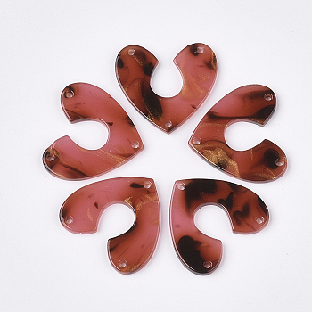 Cellulose Acetate(Resin) CHandelier Component Links, Heart, Indian Red, 24.5x27x2.5mm, Hole: 1.5mm