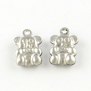 Bear 201 Stainless Steel Charm Pendants, Smooth Surface, Hollow, Stainless Steel Color, 13x8x3mm, Hole: 1mm