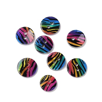 2-Hole Freshwater Shell Buttons, Flat Round, Colorful, 14x2mm, Hole: 2mm
