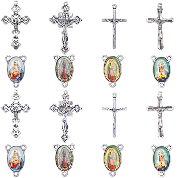 DIY Rosary Bead Style Jewelry Making Findings Kit, Including Tibetan Style Alloy Chandelier Component Links & Pendants, Oval & Cross, Antique Silver & Platinum, 23x15x4mm, Hole: 2mm; 41~48x23.5~31x3~5mm, Hole: 2mm, 40Pcs/box