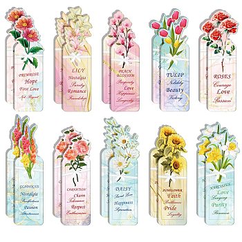 20 Sheets Paper Bookmark, Plant and Flower Bookmarks for Booklover, Rectangle, Mixed Color, 130~146x41~48x0.4mm