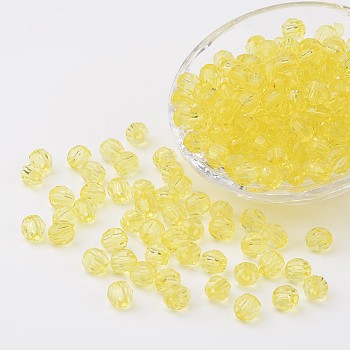 Transparent Acrylic Beads, Faceted, Round, Yellow, 8mm, Hole: 1.5mm