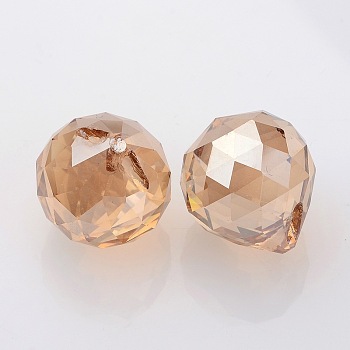 Faceted Round Glass Pendants, Sandy Brown, 23~25x21mm, Hole: 2mm