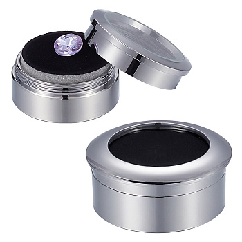 Elite 2Pcs 2 Styles Alloy Loose Diamond Boxes, Flat Round with Clear Glass Window and Sponge Inside, for Jewelry Cabochons Displays, Platinum, 3.25~4x1.5~1.65cm, 1pc/style