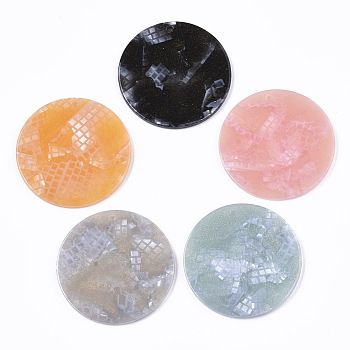 Cellulose Acetate(Resin) Pendants, with Glitter Powder, Flat Round, Mixed Color, 36.5x2.5mm, Hole: 1.5mm