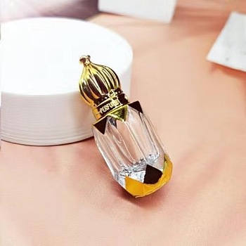 Arabian Style Glass Empty Roller Ball Bottle with Aluminum Lid, Gold, 66x22mm, Capacity: 6ml(0.20fl. oz)