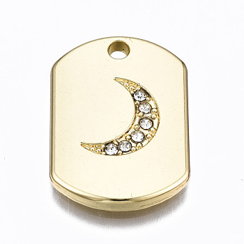 Alloy Crystal Rhinestone Pendants, Oval with Moon, Cadmium Free & Lead Free, Light Gold, 20.5x14.5x2mm, Hole: 1.6mm
