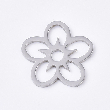 201 Stainless Steel Filigree Joiners, Flower, Stainless Steel Color, 16x16.5x1mm, Hole: 2.5mm