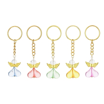 Heart Angel Acrylic & Alloy Keychains, with Iron Keychain Ring, Golden, 8.6cm