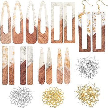 Olycraft DIY Dangle Earring Making Kits, Including 16Pcs 8 Style Resin & Walnut Wood Pendants, 32Pcs 2 Colors Brass Earring Hooks and 32Pcs 2 Colors Jump Rings, Rectangle and Teardrop, Mixed Color, Pendants: 2pcs/style