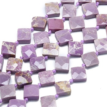 Natural Lepidolite Beads Strands, Faceted, Rhombus, 13~13.5x13.5x4mm, Hole: 1mm, about 27pcs/strand, 15.75~15.94 inch(40~40.5cm)