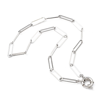 304 Stainless Steel Paperclip Chain Necklaces, with Brass Spring Clasps, Stainless Steel Color, 17.79 inch(45.2cm) 