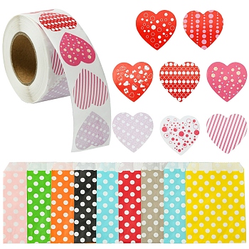 45Pcs 9 Colors Kraft Paper Bags, No Handles, Food Storage Bags, Polka Dot Pattern, with Self Adhesive Paper Stickers, Mixed Color, 18x13cm, 5pcs/color