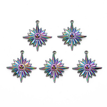 Rainbow Color 201 Stainless Steel Pendant Rhinestone Settings, Star, Fit For 2mm Rhinestone, 21x19x2.5mm, Hole: 1.4mm