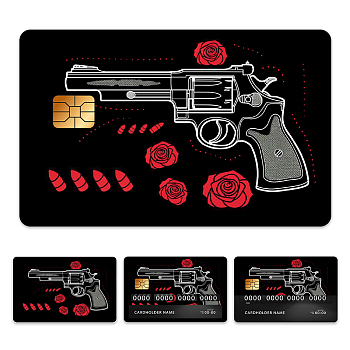 Plastic Waterproof Card Stickers, Self-adhesion Card Skin for Bank Card Decor, Rectangle, Gun Pattern, 140x190mm