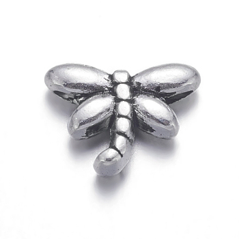 Tibetan Silver Beads, Lead Free & Cadmium Free, Dragonfly, Antique Silver, about 8.2mm long, Hole: about 1mm