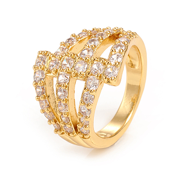 Brass Micro Pave Clear Cubic Zirconia Finger Rings, Golden, Size 7, Inner Diameter: 17mm