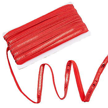Sparkle Polyester Ribbons, with PVC Plastic Paillette, Garment Accessories, Red, 1/2 inch(13mm), about 35 Yards(32m)/Card
