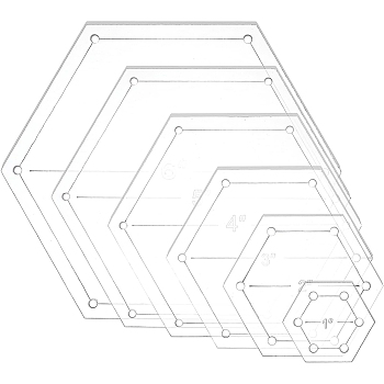 Acrylic Transparent Pressure Plate, Quilting Template, Hexagon, Clear, 30x34.5x2.5mm, Hole: 3mm, 6pcs/set