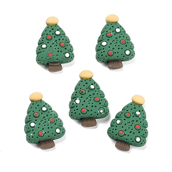 Resin Cabochons, Christmas Theme, Christmas Tree, Green, 24x16.5x6mm