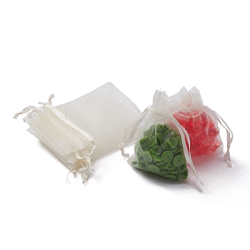 Creamy White Jewelry Packing Drawable Pouches, Organza Gift Bags, 9x7cm