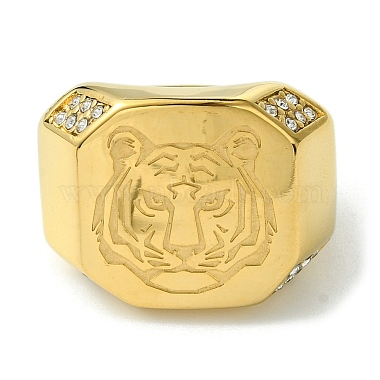 Ion Plating(IP) 304 Stainless Steel Rhinestone Tiger Signet Rings(RJEW-Q815-02G-M)-2