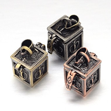 Carved Cube Rack Plating Brass Prayer Box Pendants(KK-L101-21)-1