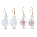 2 Pairs 2 Colors Lace Inside Glass Candy Ball Dangle Earrings, Golden Alloy Long Drop Earrings for Woman, Mixed Color, 56mm, Pin: 0.8mm, 1 Pair/color(EJEW-FI0001-15)