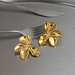 304 Stainless Steel Stud Earrings for Women, Flower, Real 18K Gold Plated, 42x35mm(CL0764)