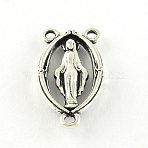 Oval Tibetan Style Alloy Chandelier Component Links, 3 Loop Connectors, Rosary Center Pieces, Cadmium Free & Lead Free, Antique Silver, 25x13x2mm, Hole: 2mm, about 617pcs/1000g(TIBE-Q046-41AS-LF)