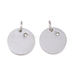 316 Surgical Stainless Steel Pendants, with Cubic Zirconia, Flat Round, Clear, Stainless Steel Color, 12x2mm, Hole: 3mm(STAS-K178-06P)